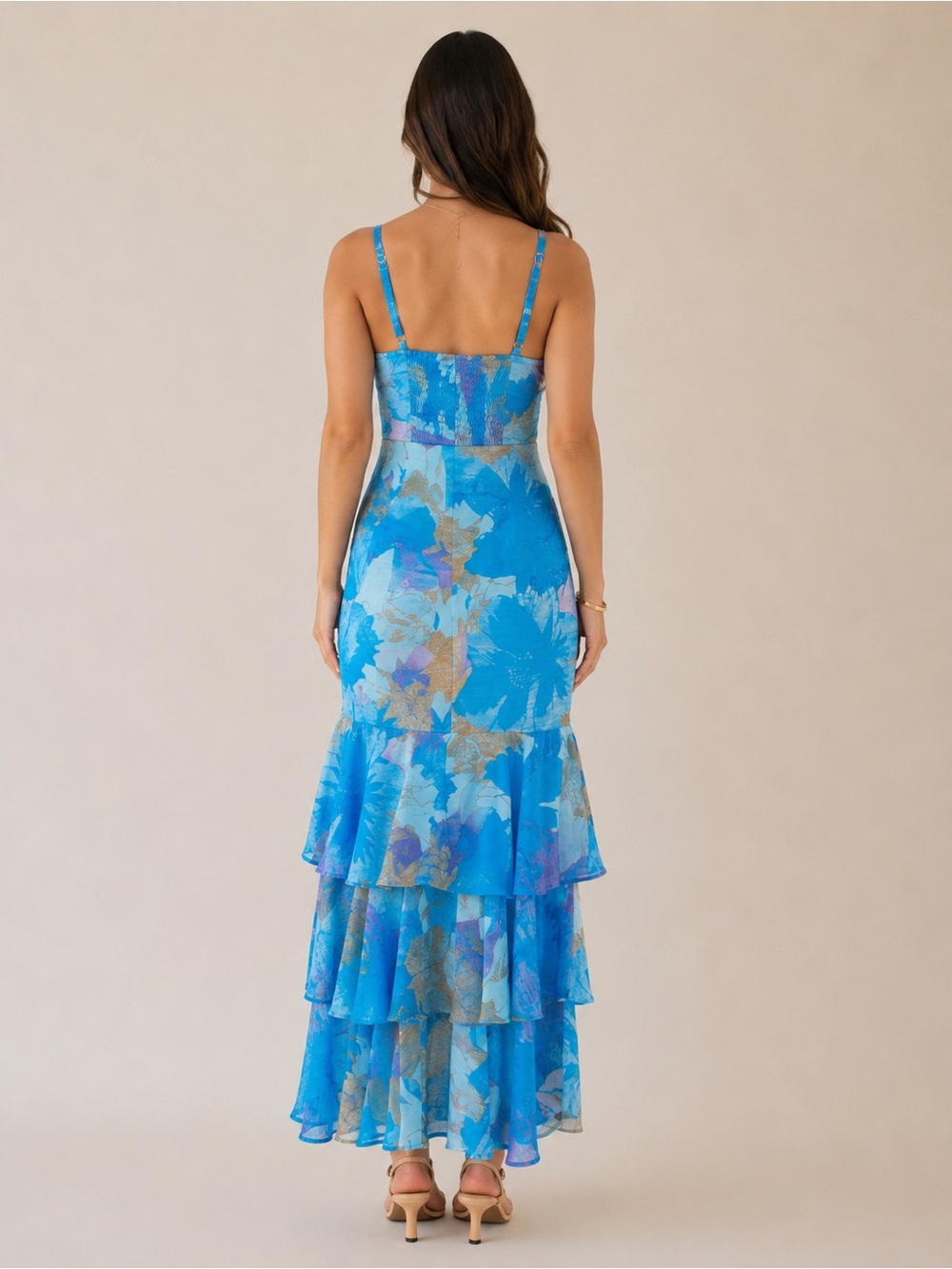 Blue Floral Tiered High-Low Dress - Picture 6 of 7